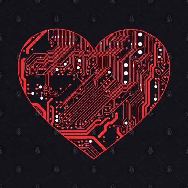 Technology Lover Red Circuit Board Heart by Muzehack